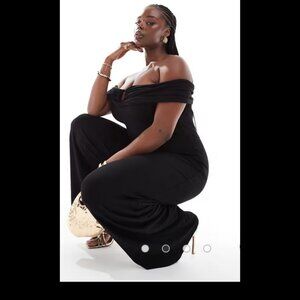 🆕 LISTING!! BNWT ASOS CURVE RUCHED BARDOT JUMPSUIT W/FRNT CUT OUT BLACK W/CUT